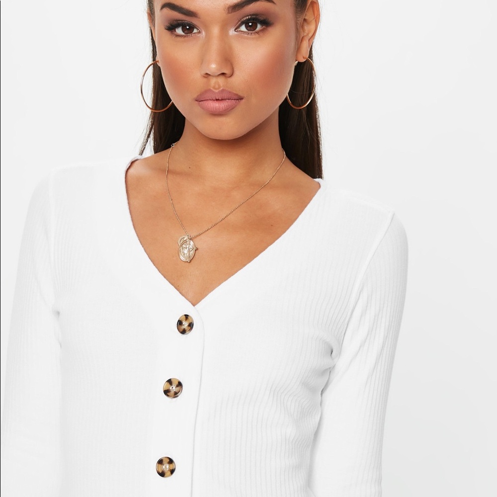 Missguided White Cropped Cardigan with Buttons